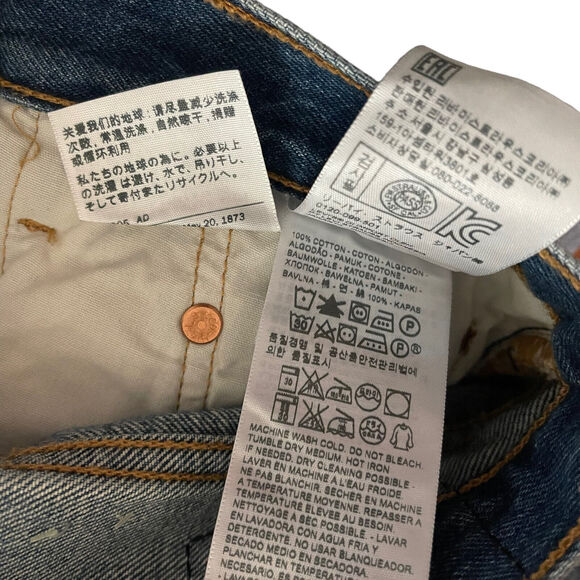 Levi's 27 501 Short Revolve Cuffed Blue Explorer Button Fly Distress - Picture 3 of 9